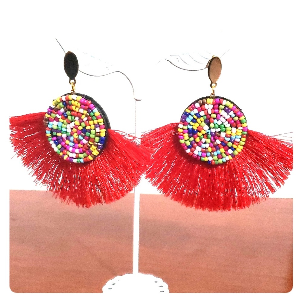 Handmade Fan Shape Tassel Earrings